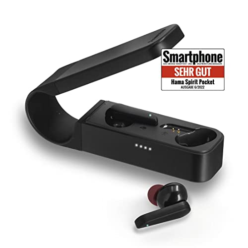 Hama | Auriculares Bluetooth (6h de música, True Wireless, Micrófono Integrado, Sensor táctil, Compatible con Siri y Google Assistant), Color Negro