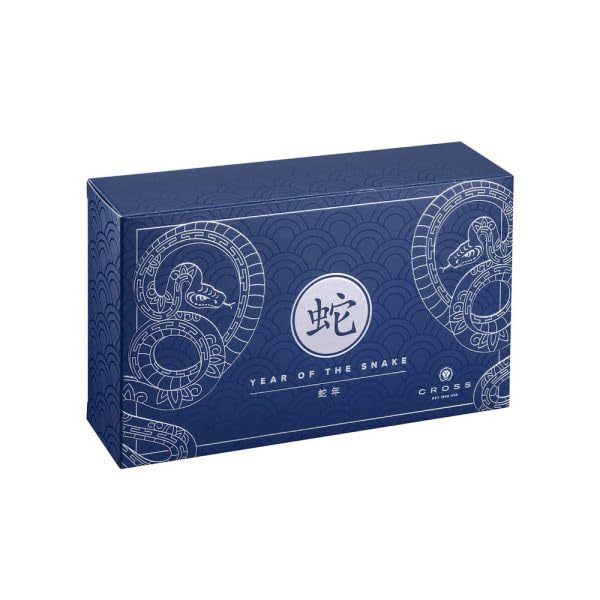 Cross Townsend - Bolígrafo roller con texto en alemán Año de la Serpiente (grosor de trazo M, tinta negra, indeleble, caja de regalo premium), color azul translúcido con grabado cromado