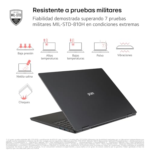 LG gram 16Z90T-G.AD88B Portátil 16 Pulgadas, WQXGA IPS, Intel Core Ultra7, 3GB RAM, 1TB SSD, 1.199 g, Antirreflejo, Batería hasta 22.5h, Windows 11, Negro