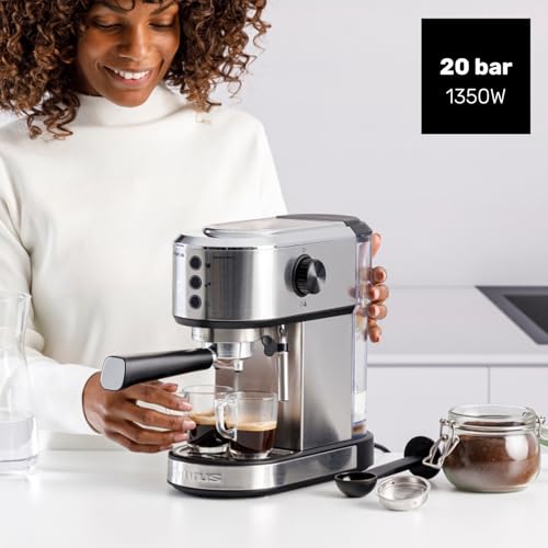 Taurus - Cafetera Espresso Euforia Compact 1350W | 20 Bares Presión | Sistema Thermoblock | Filtro Supreme Cream | Vaporizador Orientable | Doble Café Simultáneo | Cuchara Dosificadora
