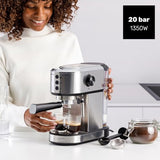 Taurus - Cafetera Espresso Euforia Compact 1350W | 20 Bares Presión | Sistema Thermoblock | Filtro Supreme Cream | Vaporizador Orientable | Doble Café Simultáneo | Cuchara Dosificadora