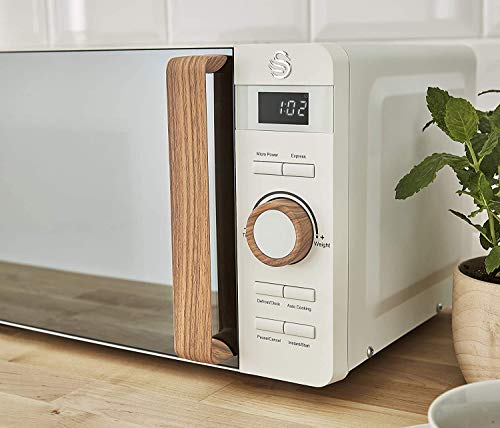 Swan Nordic Set Desayuno Hervidor de agua 1,7L 2200W, Tostadora Pan ranura ancha 2 rebanadas, Microondas 20L digital, diseño moderno, efecto madera, blanco
