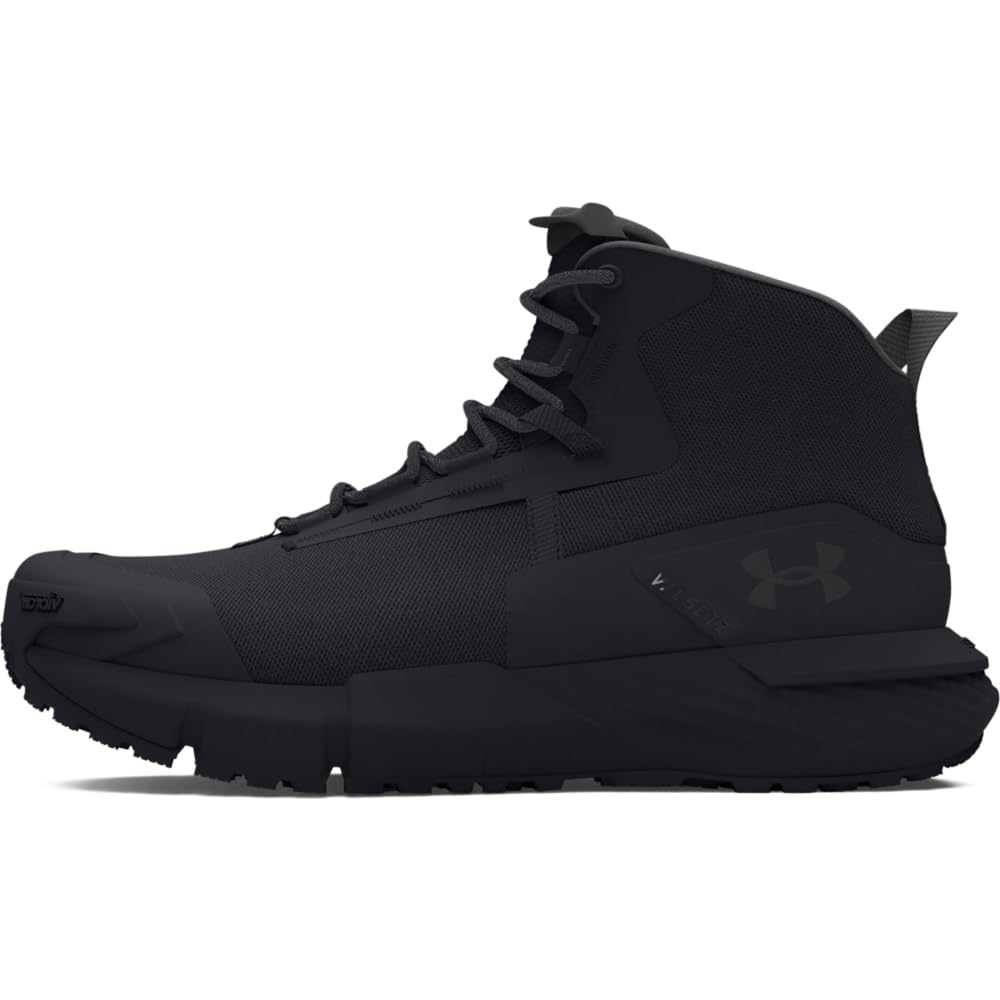 Under Armour UA Charged Valsetz Mid Zapatos tácticos para hombre, cómodas y duraderas botas de montaña, color negro/negro/gris azabache