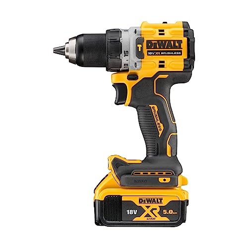 DEWALT DCD805P2T-QW - Taladro Percutor a batería 18V, Motor sin escobillas, Caja de engranajes metálica de 2 velocidades, Luz LED, Incl. 2 baterías XR de 5.0Ah, cargador y caja TSTAK