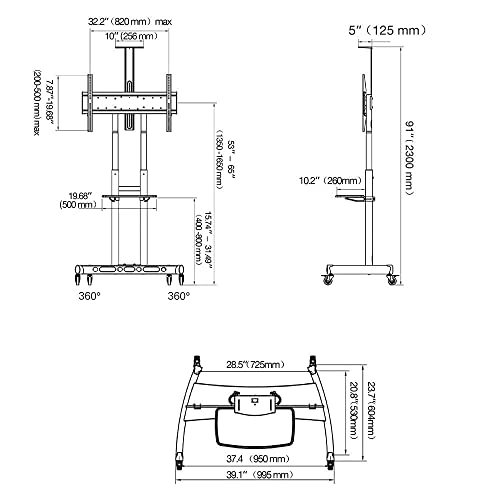 Ergosolid AVA1800B - Soporte móvil para televisor LCD, LED y televisores de 55 a 80 Pulgadas (35 a 20 cm), Color Negro