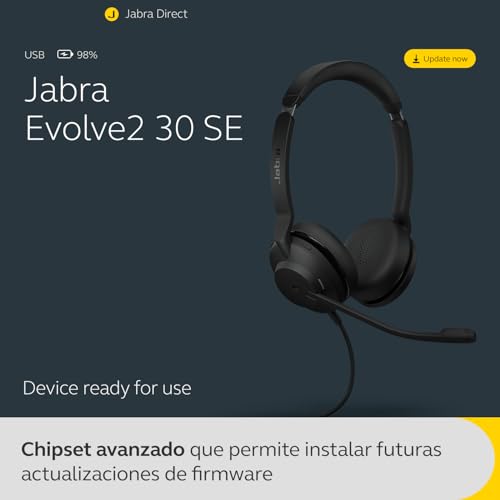 Jabra Evolve2 30 SE Auriculares Estéreo con Cancelación de Ruido, Cable USB-A y Tecnología de Llamada de 2 Micrófonos - para Plataformas de Comunicaciones Unificadas como Zoom y Google Meet - Negro