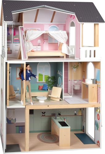 Small Foot Casa de muñecas Villa de Ensueño XL, 3 Pisos, muñecas de hasta 30 cm, Escala 1:6, Aspecto de Madera, 12730