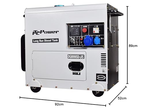 ITCPower - Generador eléctrico diésel monofásico e insonorizado con potencia máxima de 6000W, dispone de ATS - Especial apoyo solar, depósito de 28L. DG8000SE-LRS
