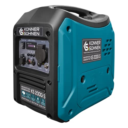 Könner&Söhn KS 2000i S - Generador de inversor (64 dB Lpa 7 m), potencia máxima de 2000 W, 1 x 16 A (230 V), 2 puertos USB, bobinado de cobre, protección contra cortocircuitos y sobrecargas