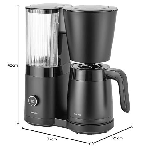ZWILLING ENFINIGY Cafetera de filtro con jarra térmica de 1,25l, Cafetera con calentador, para 10 tazas, Función blooming, Acero inoxidable, Negro