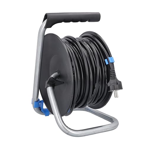 as - Schwabe enrollacables de 25 m H05VV-F 3G1,5-4 tomas con tapas de protección - 230 V / 16 A / 3.500 W - Protección contra sobrecalentamiento - IP20 - Carrete Made in Germany, 10118