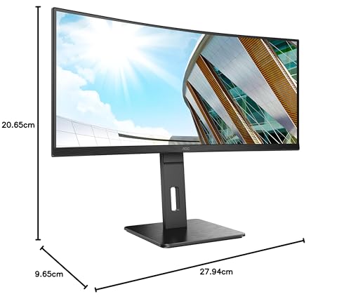 AOC CU34P3CV Monitor 34 Pulgadas UWQHD Curvo, 100Hz, VA, 1 MPRT, Altura Ajustable, Altavoces (3440x1440, 1x HDMI 2.0, 1x DP 1.4, USB-Hub), Negro