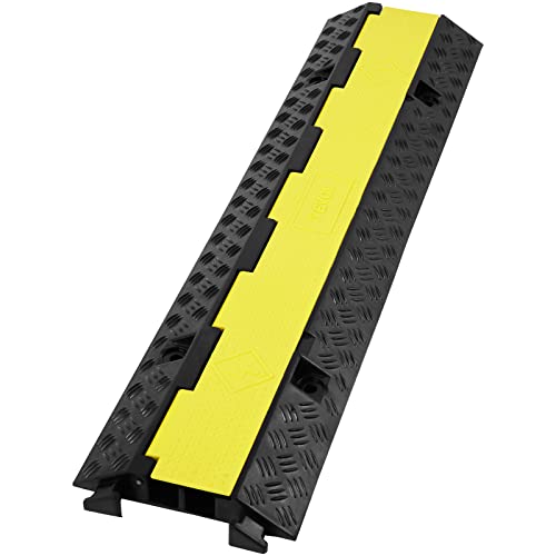 VEVOR Rampa de Protección de Cable 3 Piezas 2 Vías Canaleta Pasacables de Suelo 3 x 3 cm Protector de Cables de Caucho y PVC Capacidad de Carga 5443 kg Cubiertas de Suelo para Cables Negro y Amarillo