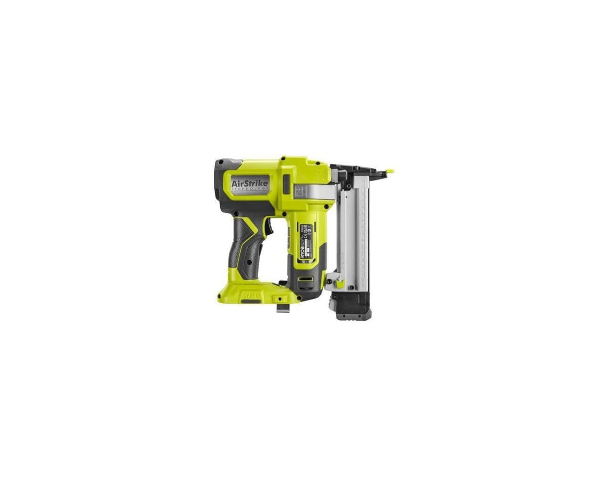 Ryobi - Grapadora de Acabado18G de Aire Comprimido 18V ONE+ - Grapas Dorso 5,5-6,1mm, L. 10-38mm - con 500 Grapas, 2 Puntas Protectoras, Gancho para Cinturón (sin Batería ni Cargador) - R18GS18-0