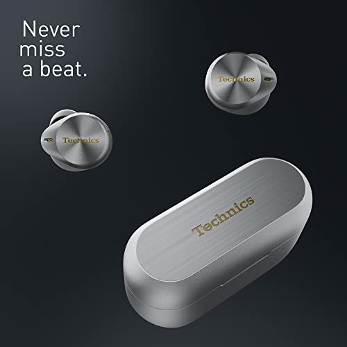 Technics EAH-AZ80E-S Auriculares Inalámbricos con Cancelación De Ruido, Bluetooth Multipunto 3 Dispositivos, Cómodos Intraurales, Carga Inalambrica, Plateado
