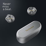 Technics EAH-AZ80E-S Auriculares Inalámbricos con Cancelación De Ruido, Bluetooth Multipunto 3 Dispositivos, Cómodos Intraurales, Carga Inalambrica, Plateado