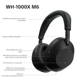 Sony WH-1000XM6 Auriculares Bluetooth inalámbricos con Noise Cancelling, Sonido de Alta resolución, cómodos, diseño Plegable, Estuche Resistente, 30 Horas de batería, iOS y Android - Negro