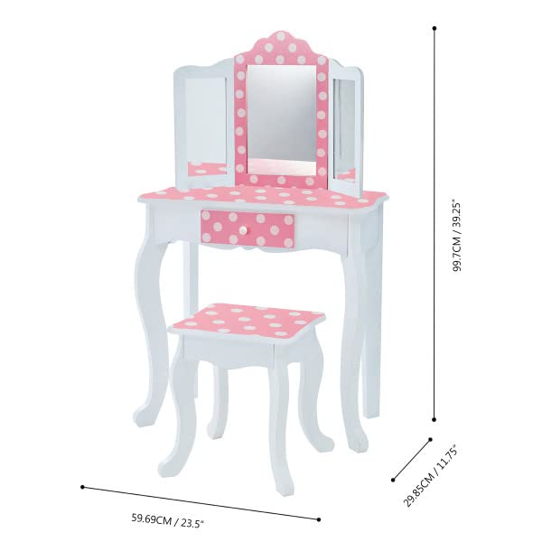 Mesa de Tocador Rosa de Madera con Espejo y Taburete de Teamson Kids TD-11670F