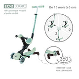 Globber - GO•UP Deluxe Lights Eco 360 - Patinete evolutivo de 3 Ruedas con Asiento Giratorio 360°, reposapiés, Luces LED y Materiales sostenibles, de 15 Meses a 6 años - Verde Pistacho