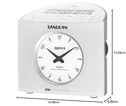 Sangean RCR9W RCR-9 - Radio Reloj Digital FM/Am con Alarma, Blanco
