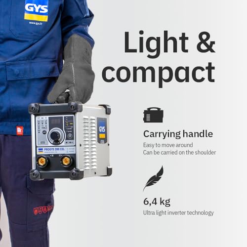 GYS, PROGYS 200 CEL, Estación de Soldadura de Electrodo Recubierto 200A Monofásico 230V (MMA), TIG DC Lift & MMA Pulsado, Digital, Arc Force, Antisticking, Hot Start, Con Portaelectrodos, Cable de