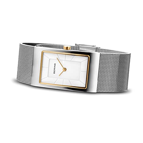 BERING 10222-010-S Reloj de cuarzo para mujer con caja de acero inoxidable plateado de 22 mm y esfera blanca, correa milanesa, cristal de zafiro y resistencia al agua de 5 ATM
