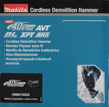 Makita HM001GZ02 - Martillo demoledor BL 40Vmáx XGT 7,1 kg AVT AWS (40 V, iones de litio, 40 V) (sin batería, sin cargador) Azul Petróleo