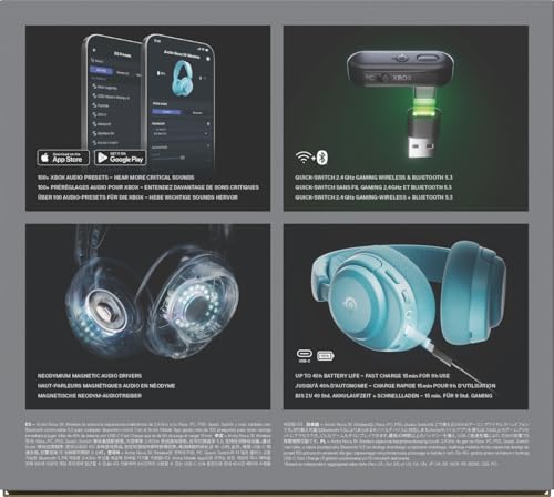 SteelSeries Arctis Nova 3X Wireless Gaming-Headset – App-Steuerung – 40 Std. Akku – Neodym-Magnet-Treiber – 2,4 GHz/Bluetooth – Abnehmbares Mikrofon – Xbox, PS5, PC, Switch, Mobilgeräte Aqua