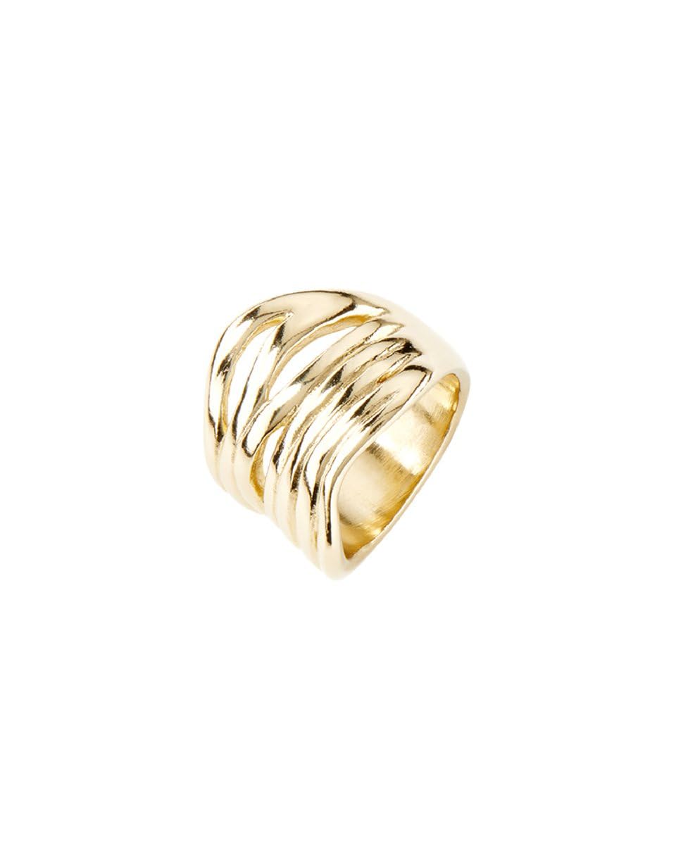 UNO de 50 | Anillo con Hendiduras Horizontales | Bañado en Oro de 18k | Talla 18 | Joya Artesanal | Hecho en España