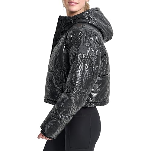 DKNY Embossed Crosswalk Print Cropped Puffer Jacket Chaqueta, Negro, S Mujeres