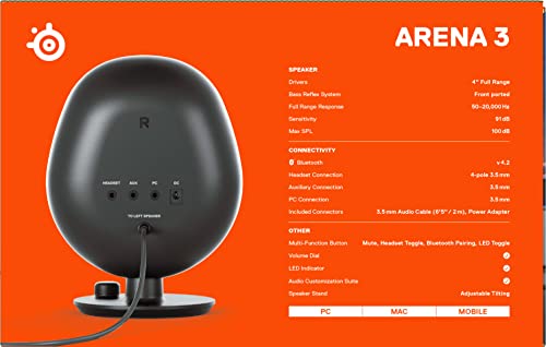 SteelSeries Arena 3 - Altavoces gaming de rango completo 2.0 – Audio inmersivo – Controles de altavoz – Controladores de altavoces 4" – Cableado y Bluetooth – Aux de 3.5mm – PC, Mac, Móvil