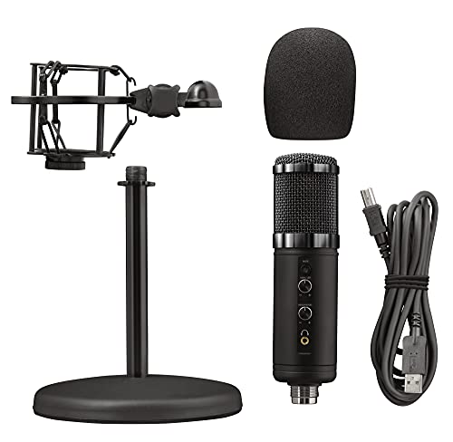 Trust Gaming GXT 256 Exxo Micrófono USB, Patrón Cardioide, con Filtro Pop, USB, RGB, Micrófono Streaming para Grabación, Podcasting, Radiodifusión, PC, PS4 y PS5 - Negro