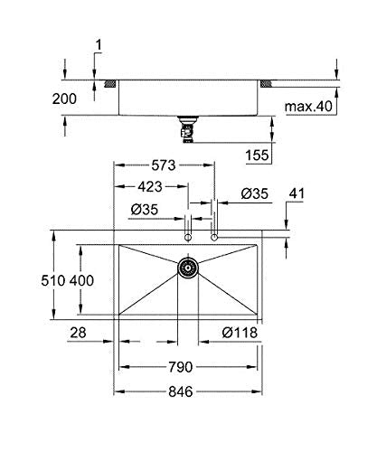 GROHE K800 | 1 cubeta | Fregadero de cocina - montaje sobre encimera o a ras | Medida corte encimera: 831 x 495 mm | desagüe automático, sifón, cestillo y set de montaje | Acero inoxidable 31584SD1
