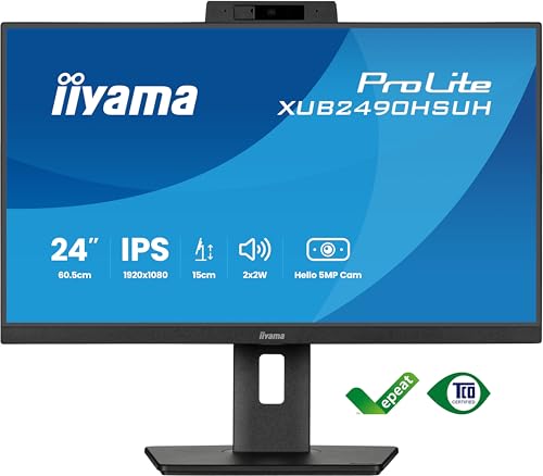 iiyama Monitor de Escritorio, XUB2490HSUH-B2-60.5 cm, IPS, 1920 x 1080/100Hz, 1H1DP, HAS, cámara Web