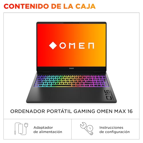 HP OMEN MAX 16-ah0006ns - Ordenador Portátil Gaming de 16" OLED 240Hz (Ultra 9-275HX, 64GB RAM, 1 TB, NVIDIA GeForce RTX 5090 24GB, WiFi 7, Windows 11) Negro - Teclado QWERTY Español