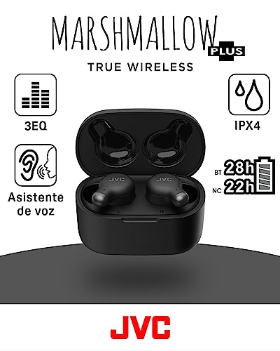 JVC HA-Z250T - Auriculares Inalámbricos con Bluetooth 5.3, 28 Horas de Batería, Certificación IPX4, Solo 5,1g de Peso, Cancelación de Ruido, 3 Pares de Almohadillas de Silicona y 2 de Espuma, Negro