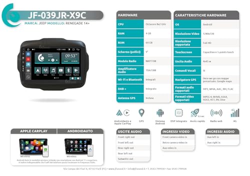 Radio de Coche para Jeep Renegade Android GPS Bluetooth WiFi USB Dab+ Touchscreen 9" 8core Carplay AndroidAuto