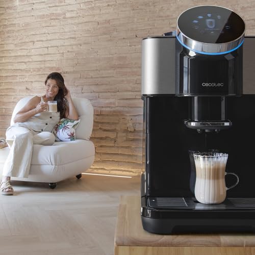 Cecotec Cafetera superautomática Táctil Cremmaet Spin. 1450W, 19 Bares, Pantalla TFT, Sistema Thermoblock, Limpieza Automática, Depósito de 290g de Café en Grano, 1,5L de Agua y 600ml de Leche