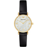 Emporio Armani Reloj de mujer, Movimiento de dos manecillas, caja de acero inoxidable dorado de 32 mm con correa de piel, AR1910, Negro y tono dorado