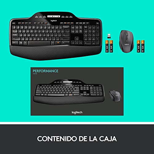 Logitech MK710 Combo Teclado y Ratón Inalámbrico para Windows, Conexión Inalámbrica 2,4 GHz, Teclas Multimedias, Batería de 3 Años, PC/Mac, QWERTY Español, color Negro