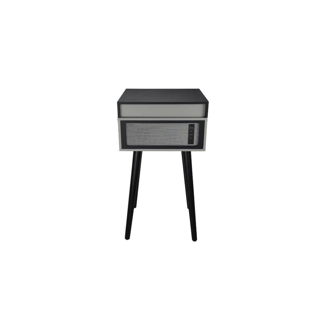 Platino de Vinilo Halterrego con 4 Patas de Madera extraíbles y HP integradas, RMS 2 x 5 W, RCA out, Aux in y Toma de Auriculares, BT in/out, lec y enrg USB, Gris