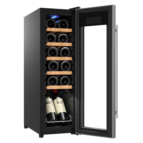 Cecotec Vinoteca Libre Instalación Bolero GrandSommelier 1250 CoolWood. Nevera para vinos con capacidad para 12 botellas, temperatura ajustable de 8-18ºC, LED y estantes de madera.