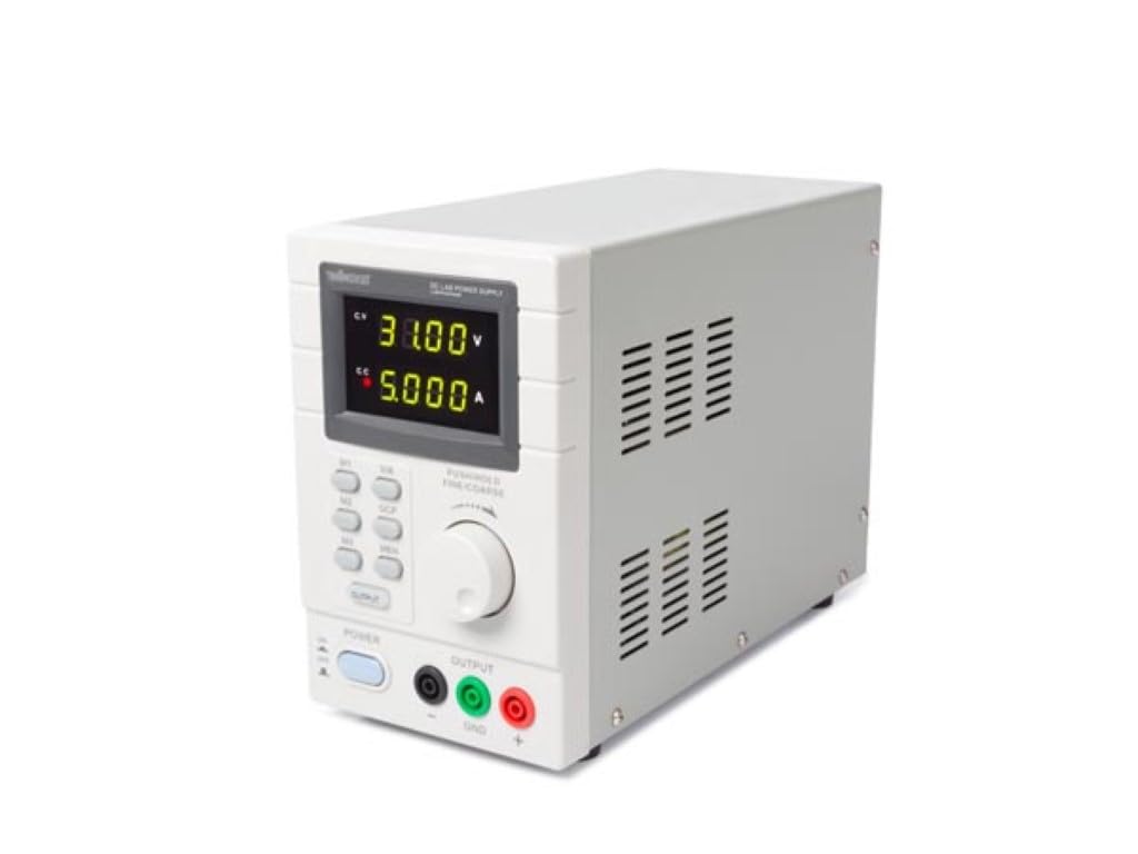 Velleman Suministro de laboratorio, programable, ajustable, 0-30 VCC/0-5 A, limitación de corriente, protección contra cortocircuitos, pantalla LCD, USB, conexión gris