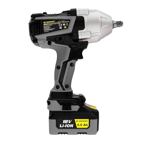 Rodcraft RC9077K4 - Atornillador de impacto inalámbrico eBeast, cuadrado de 1/2", máximo momento de liberación de 1500 Nm, luz LED, en juego con 2 baterías de 4 Ah + cargador + bolsa de tela
