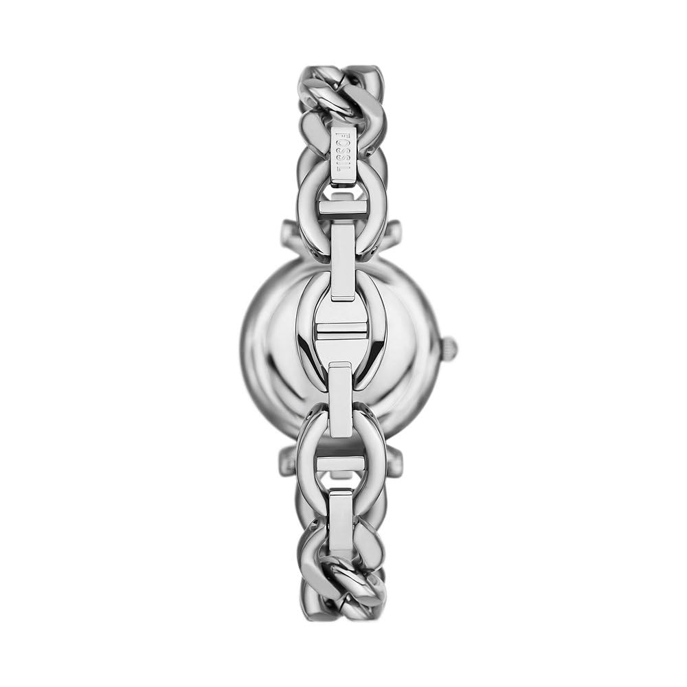Fossil Carlie Reloj para mujer, movimiento de cuarzo con correa de acero o piel, Tono plata y blanco, 29MM