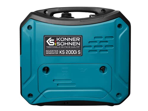 Könner&Söhn KS 2000i S - Generador de inversor (64 dB Lpa 7 m), potencia máxima de 2000 W, 1 x 16 A (230 V), 2 puertos USB, bobinado de cobre, protección contra cortocircuitos y sobrecargas