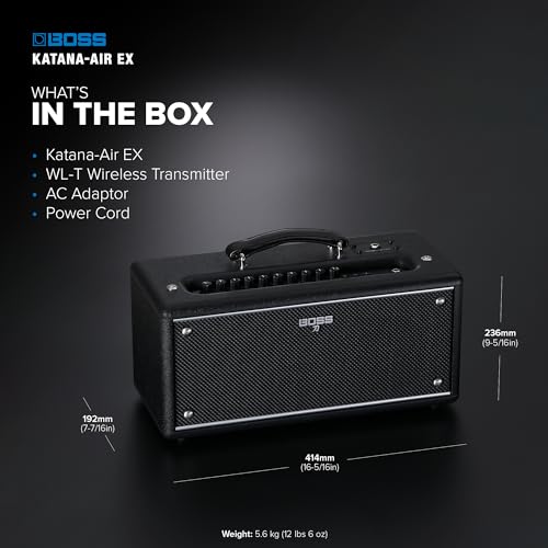 BOSS Katana-Air EX | Potente amplificador de sobremesa inalámbrico para guitarra, bajo, guitarra electroacústica y bajo electroacústico | Sonido estéreo con dos altavoces de cinco pulgadas