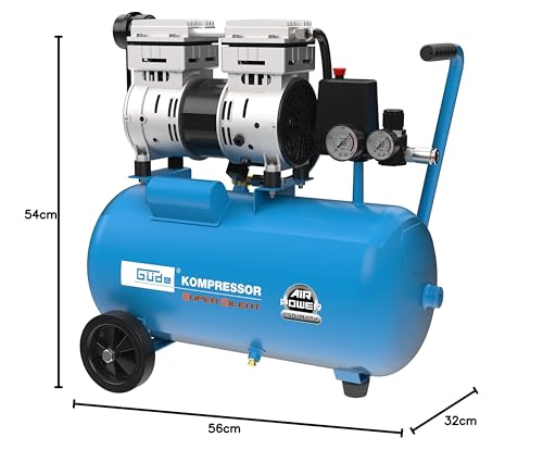 Güde Compresor Airpower 150/8/24 Silent (libre de aceite, silencioso, máx. 8 bar, 1100 W, caldera de 24 l, eff. Cantidad de suministro: 130 l/min, reductor de presión, 2 manómetros, válvula de