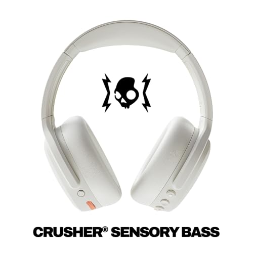 Skullcandy Crusher ANC 2 Cascos Over-Ear Inalámbricos con Cancelación de Ruido y Sensory Bass, Charging Cable, 50 h de Autonomía, Skull-iQ,Alexa Habilitada, Compatibles Dispositivos Bluetooth, Bone