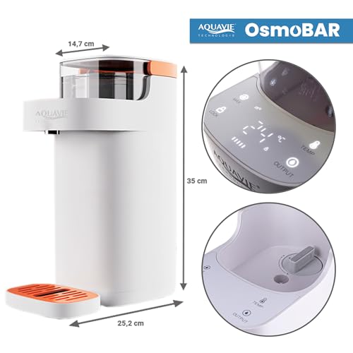 Aquavie Technology - OsmoBAR - Fuente de Agua purificada por ultrafiltración - Dispensador instantáneo de Agua templada y Caliente - Depósito de 1,1 L